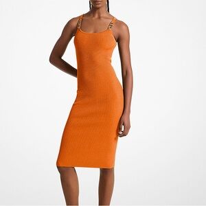 MICHAEL MICHAEL KORS Ribbed Stretch Knit Midi Tank Dress in Orange size small